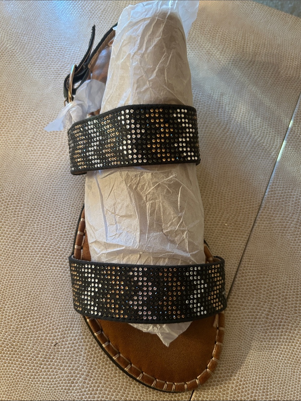 Black Studded Two-Strap Sandals